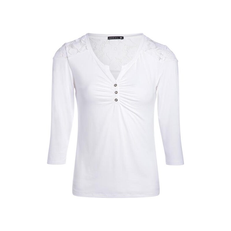 T-shirt dentelle dos col Y Beige Coton - Femme Taille 4 - Bréal