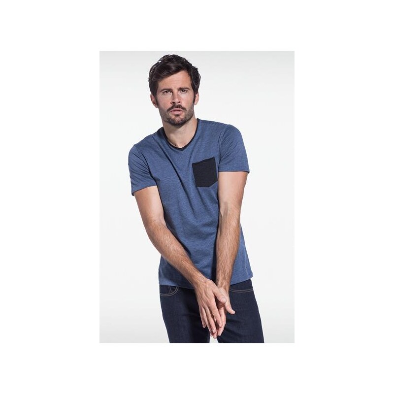 T-shirt homme manches courtes bicolor Bleu Coton - Homme Taille XL - Bonobo