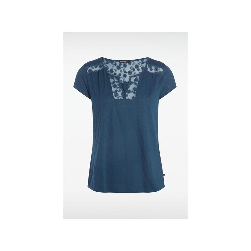 T shirt femme dentelle col Bleu Polyamide - Femme Taille S - Bonobo