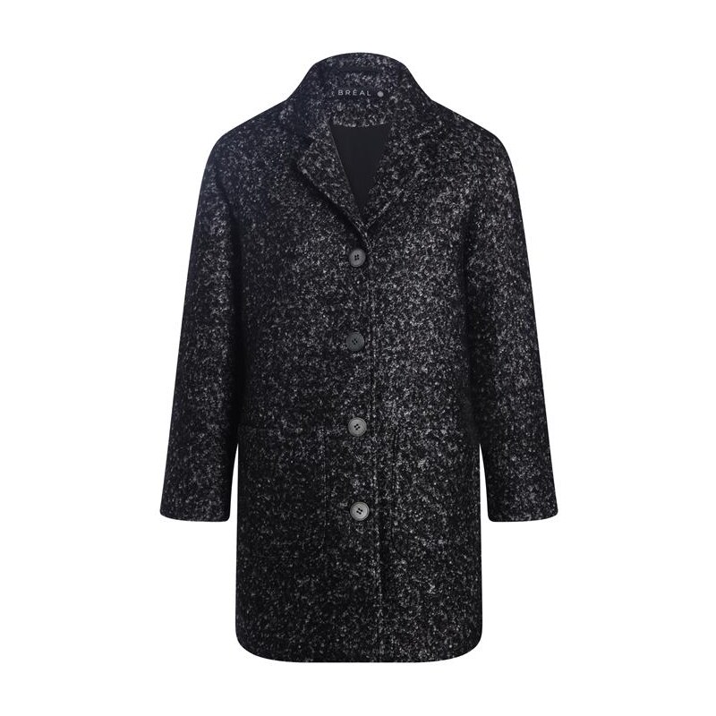 Manteau long en laine bouclette chinée Noir Acrylique - Femme Taille 40 - Bréal