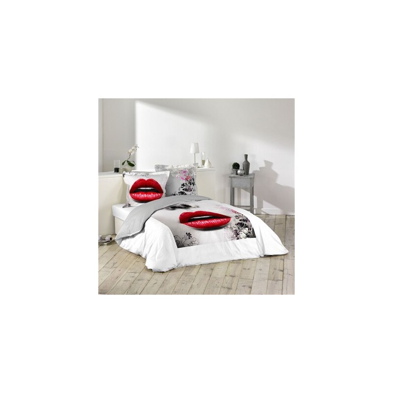 Douceur d'intérieur Red Lips - Parure de lit 2 pièces - blanc