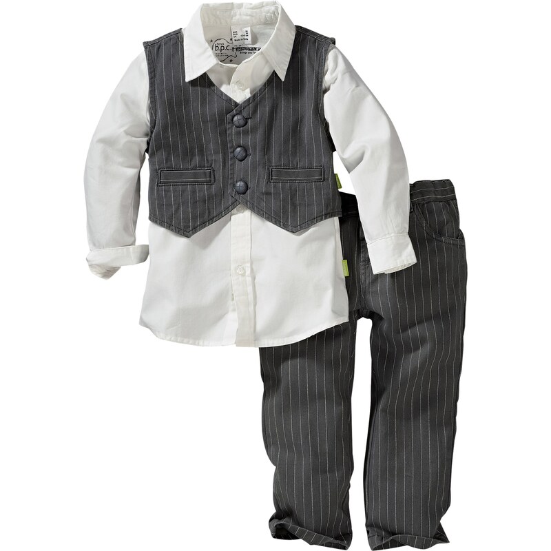 bpc bonprix collection Bonprix - Chemise + veston + pantalon (Ens. 3 pces.) gris manches longues pour enfant