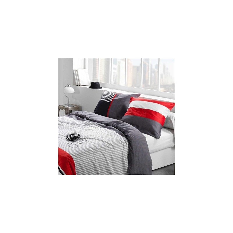 C Design Home Caravelle - Housse de couette et taie d'oreiller - gris rouge