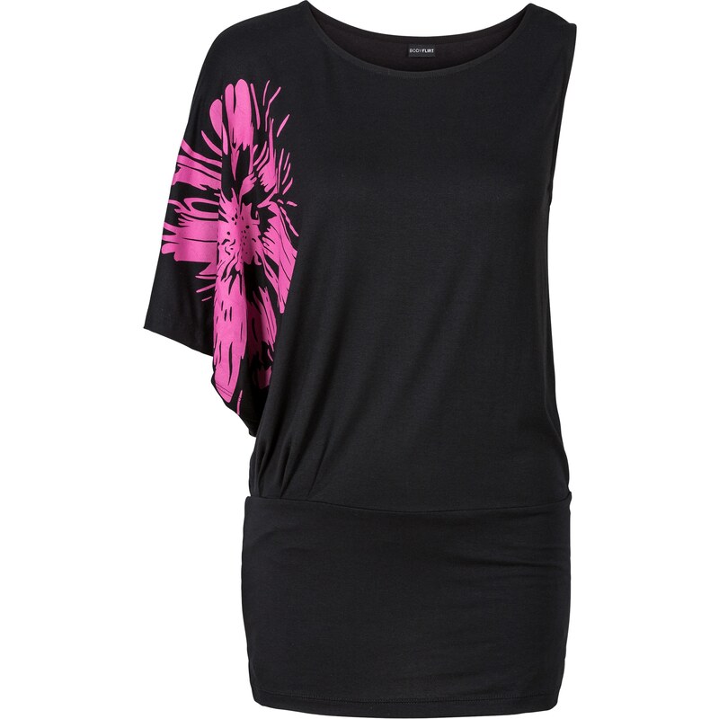 BODYFLIRT T-shirt asymétrique noir femme - bonprix