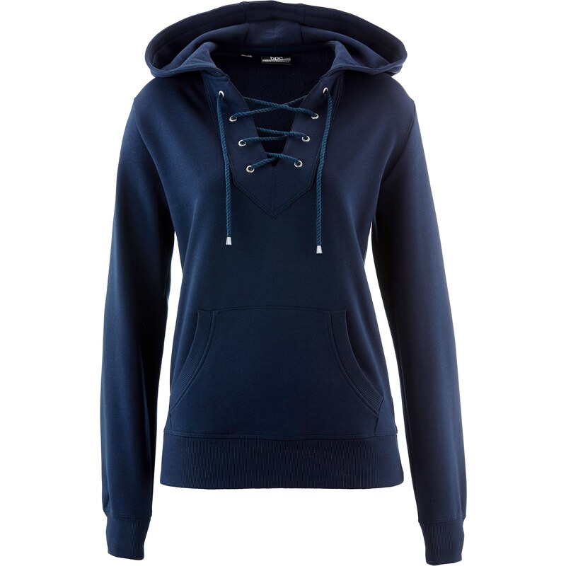 bpc bonprix collection Bonprix - Sweatshirt à capuche avec laçage bleu manches longues pour femme