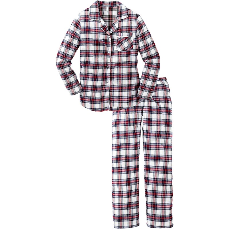 bpc bonprix collection Bonprix - Pyjama en flanelle blanc manches longues pour femme