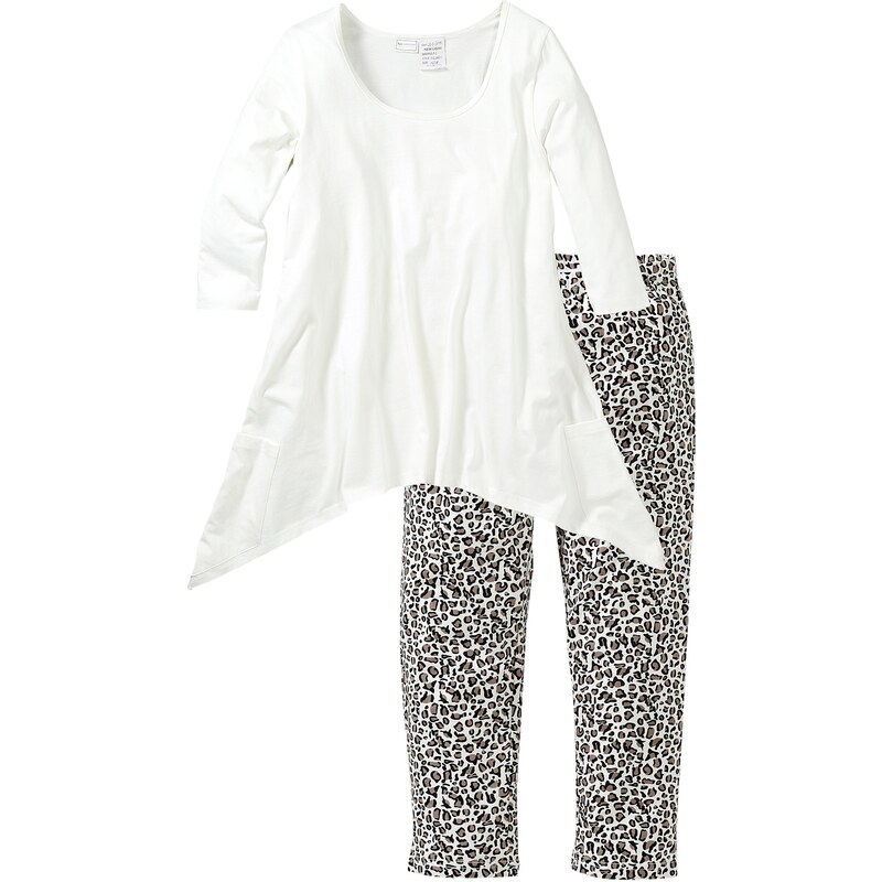 bpc selection Bonprix - Pyjama avec t-shirt et corsaire blanc manches 3/4 pour femme