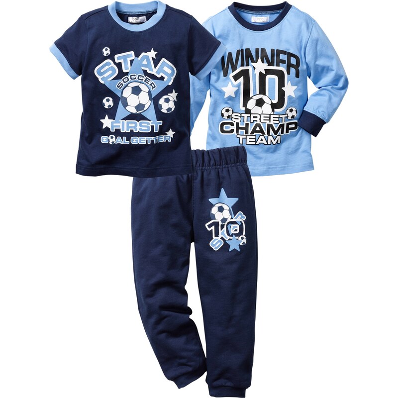 bpc bonprix collection Bonprix - T-shirt manches longues + T-shirt + pantalon sweat (Ens. 3 pces.) bleu pour enfant