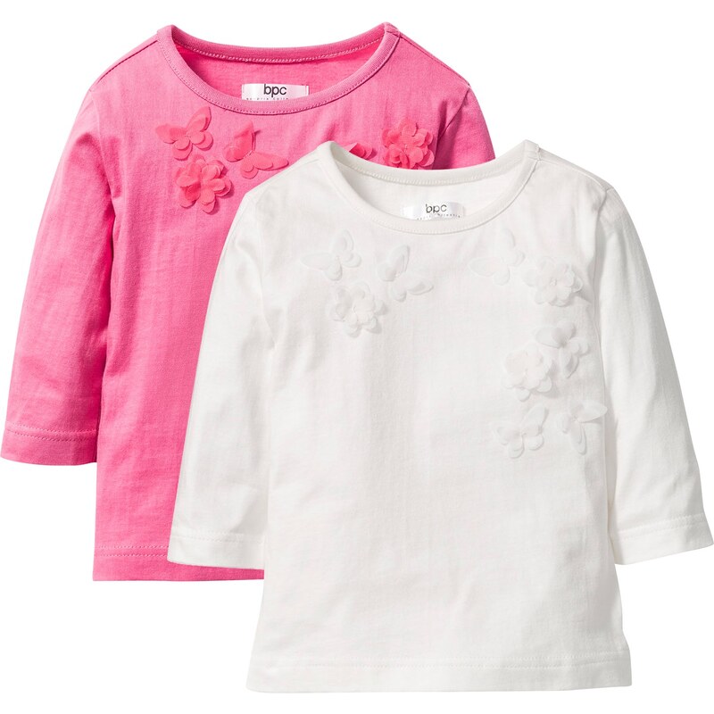 bpc bonprix collection Bonprix - Lot de 2 T-shirts avec application blanc manches longues pour enfant