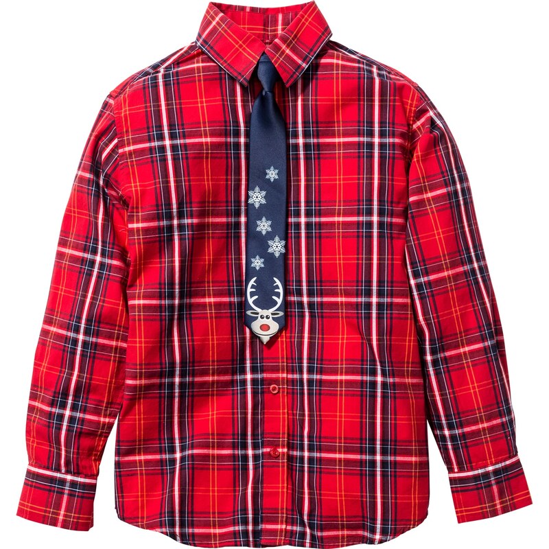 bpc bonprix collection Bonprix - Chemise avec cravate motif Noël (Ens. 2 pces.) rouge manches longues pour enfant