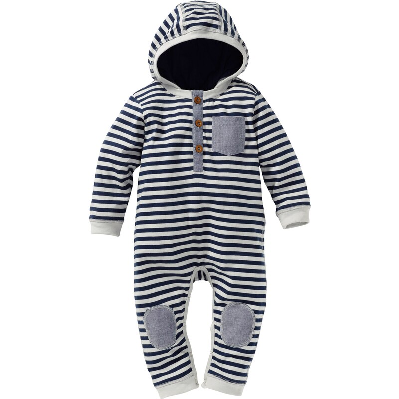 bpc bonprix collection Bonprix - Grenouillère bébé en coton bio bleu manches longues pour enfant