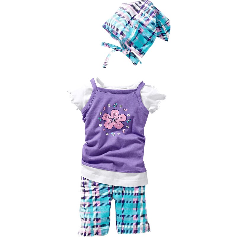 bpc bonprix collection Robe + T-shirt + legging + foulard (Ens. 4 pces.) en coton bio violet manches courtes enfant - bonprix