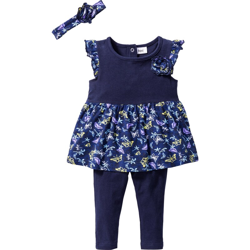bpc bonprix collection Bonprix - Robe bébé + legging + bandeau (Ens. 3 pces.) en coton bio bleu pour enfant