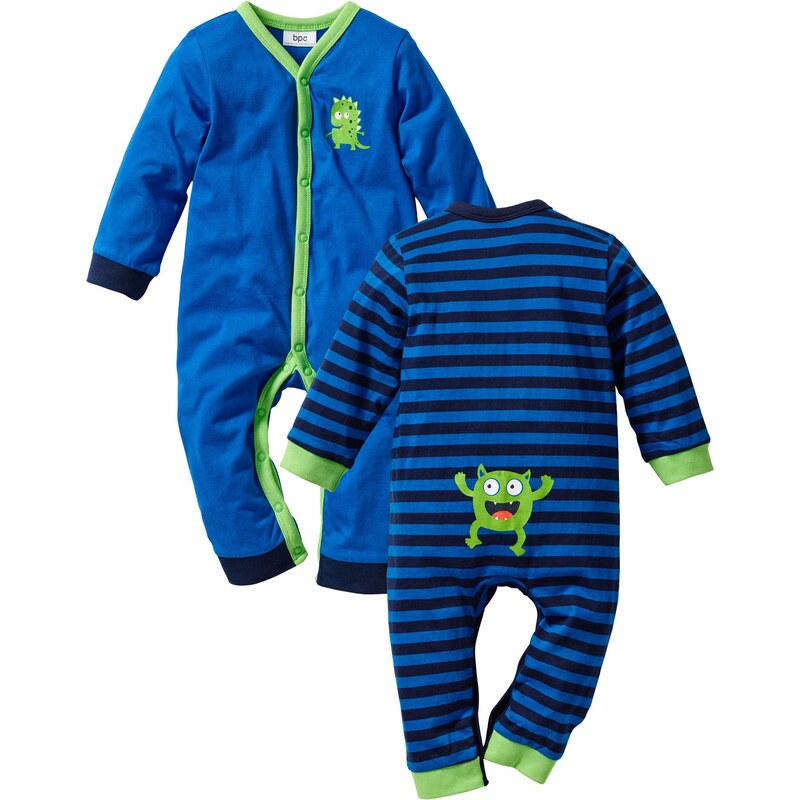 bpc bonprix collection Bonprix - Lot de 2 grenouillères bébé à manches longues en coton bio bleu pour enfant