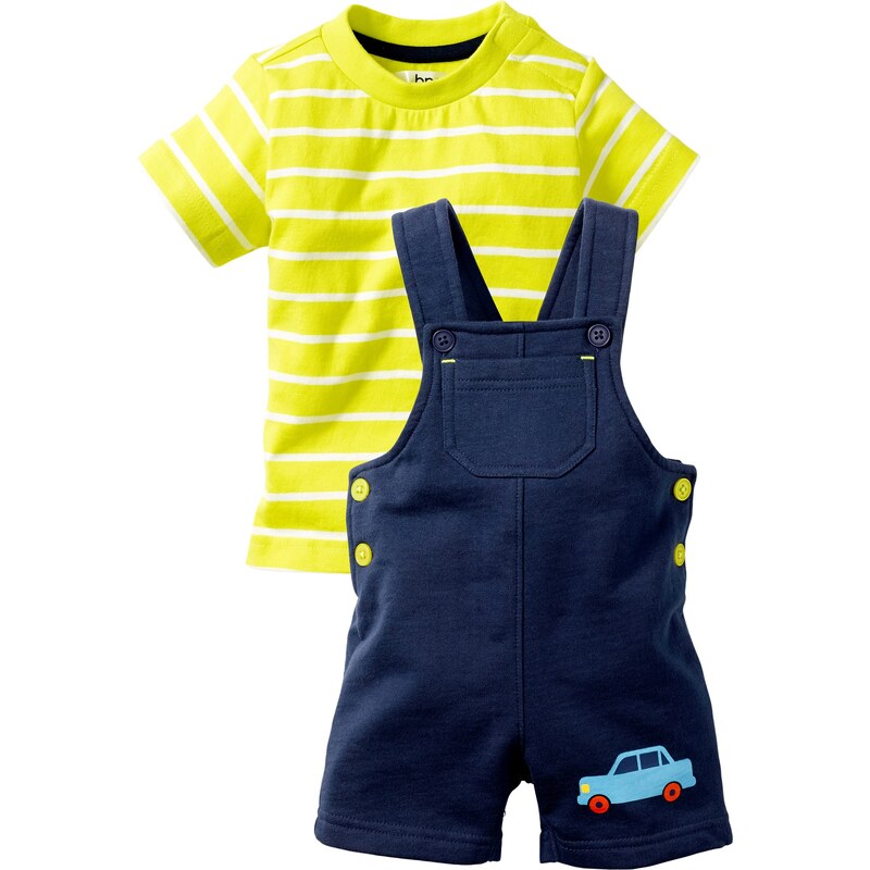 bpc bonprix collection T-shirt bébé + salopette (Ens. 2 pces.) coton bio bleu manches courtes enfant - bonprix