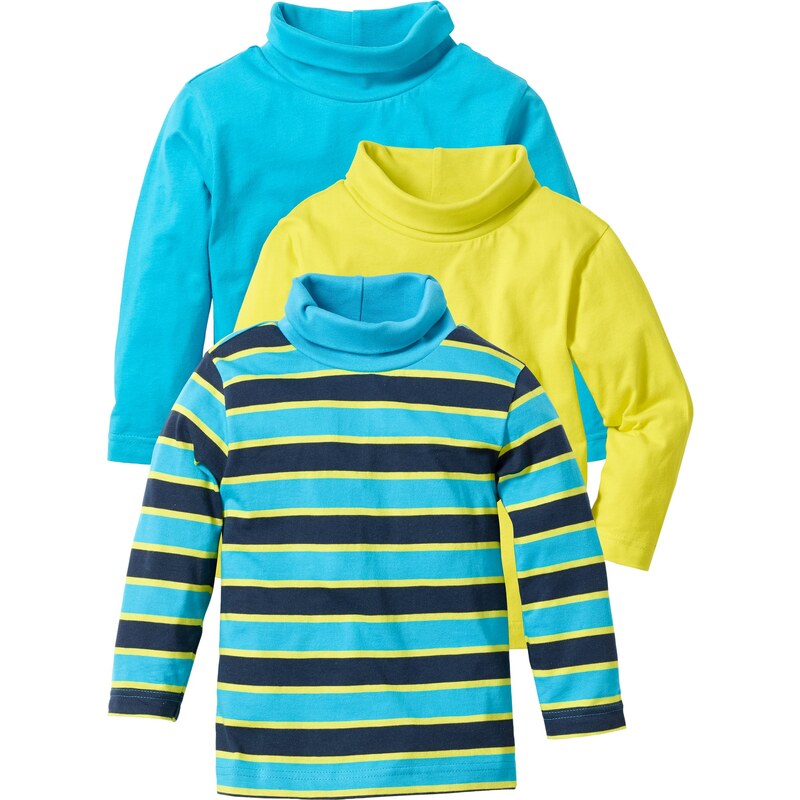 bpc bonprix collection Bonprix - Lot de 3 T-shirts col roulé vert manches longues pour enfant