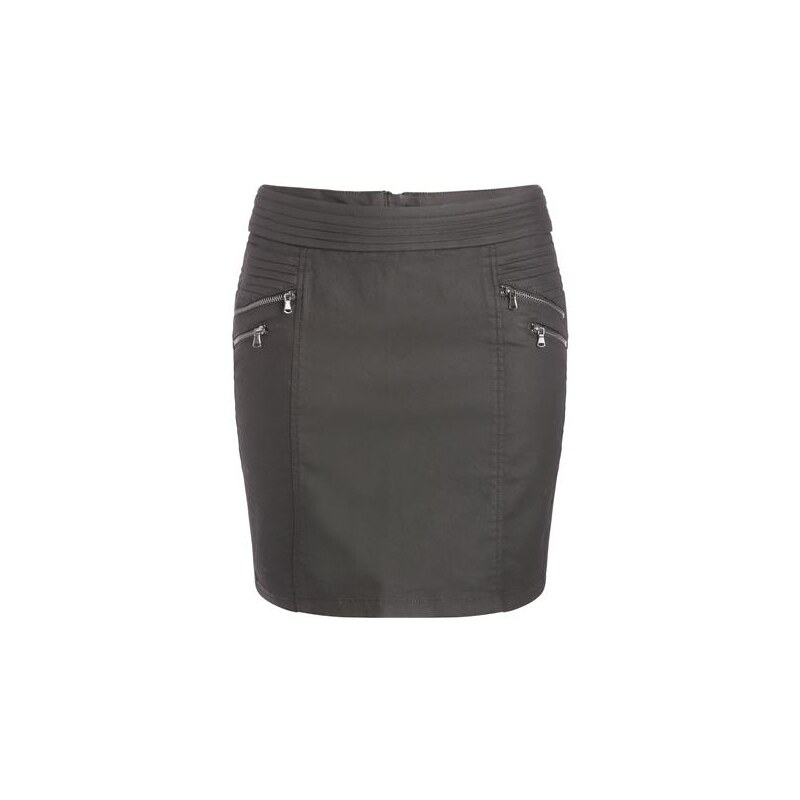 Jupe tissu enduit surcoutures Noir Coton - Femme Taille 34 - Cache Cache
