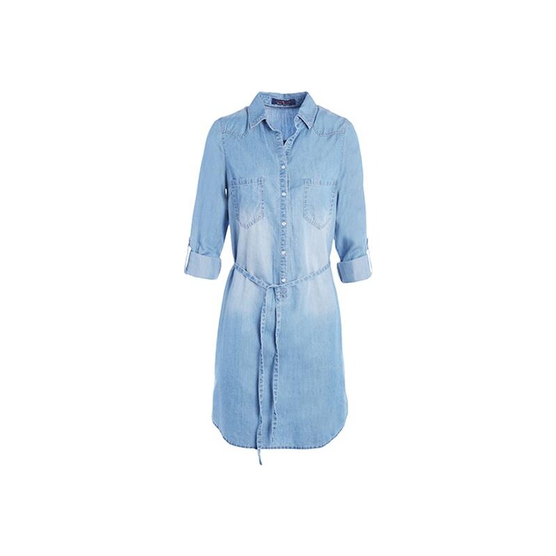 Robe denim manches longues & ceinture Bleu Coton - Femme Taille 36 - Cache Cache