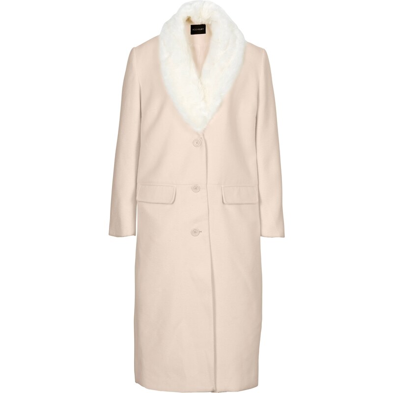 BODYFLIRT Manteau avec col en synthétique imitation fourrure boutonné gris manches longues femme - bonprix