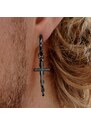 Lucleon Boucle d'oreille en acier noir avec pendentifs croix et chaîne