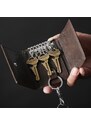 Lucleon Porte-clés Montréal en cuir marron à protection RFID