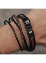 Lucleon Triple bracelet Roy en cuir noir et marron