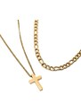 Trendhim Set de 2 colliers assortis : chaîne Figaro et pendentif à croix dorée